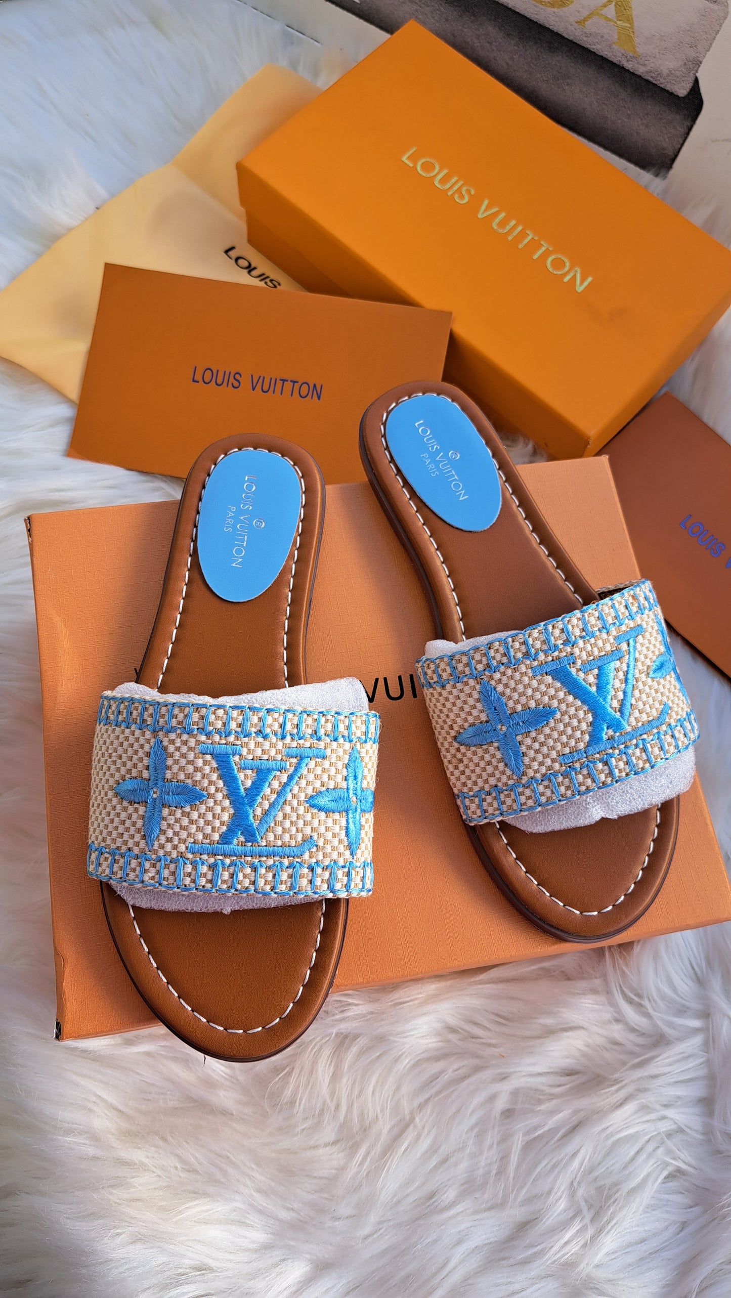 LV Embroidered Print Sandals - Blue