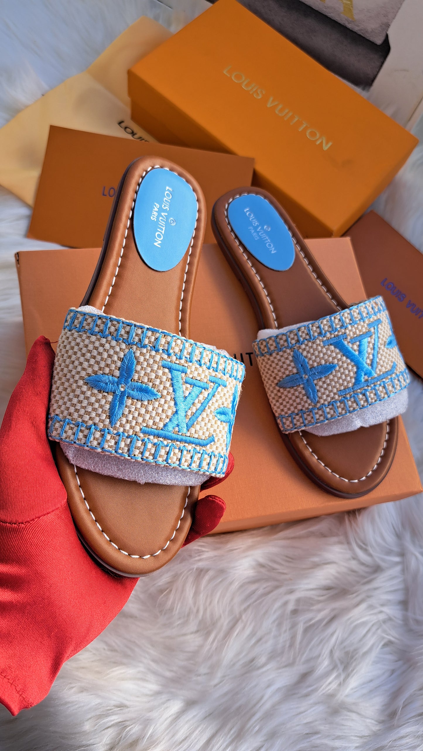 LV Embroidered Print Sandals - Blue