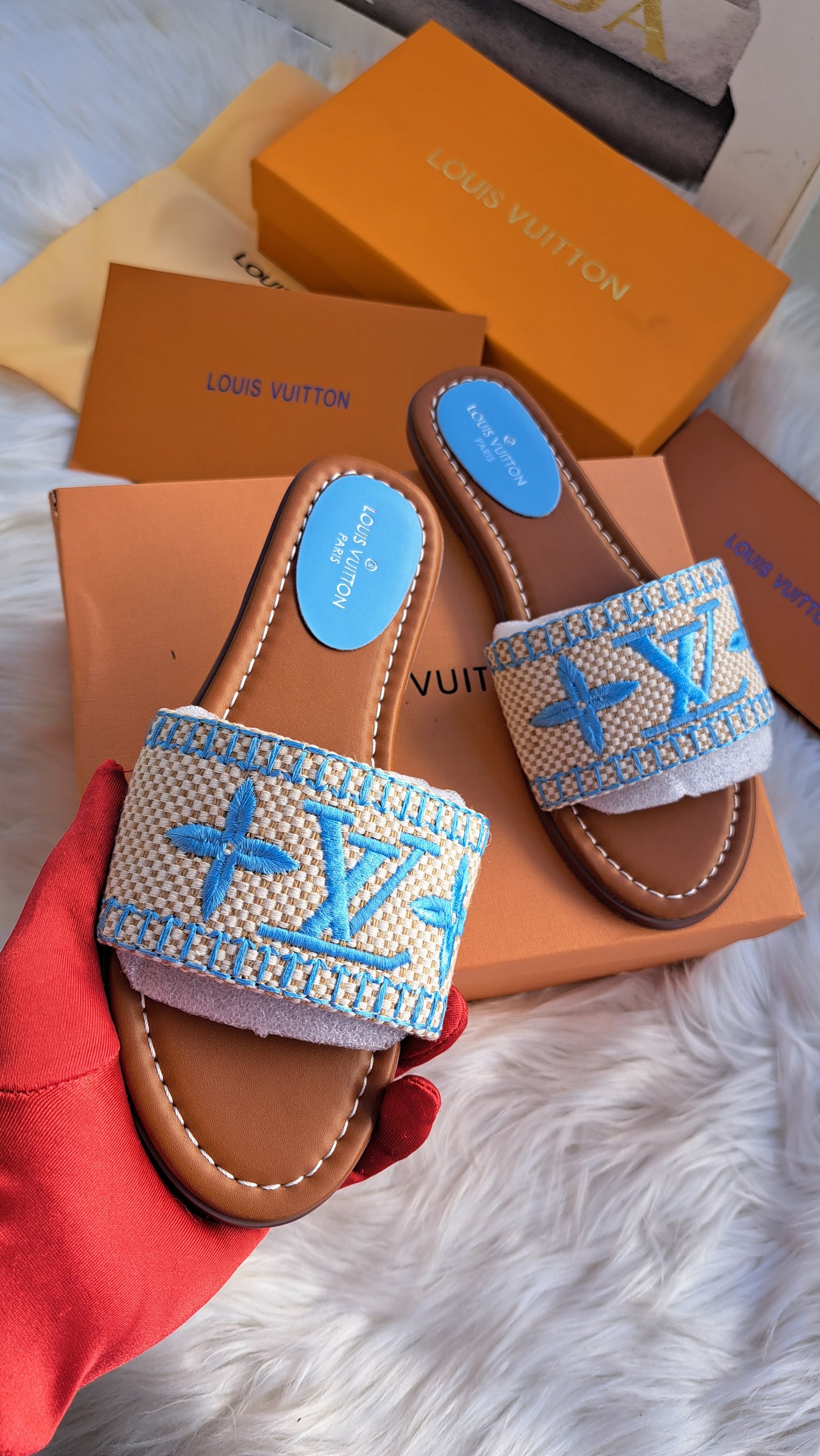 LV Embroidered Print Sandals - Blue