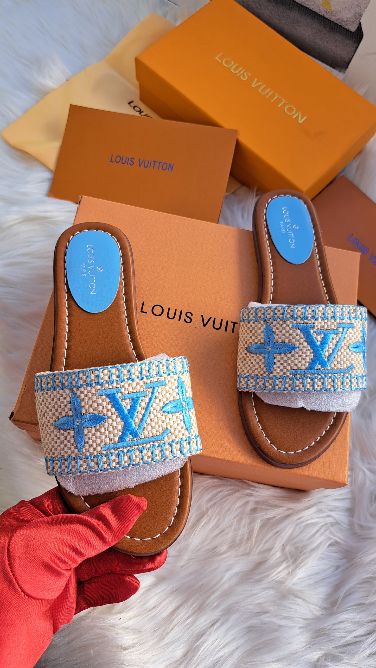 LV Embroidered Print Sandals - Blue