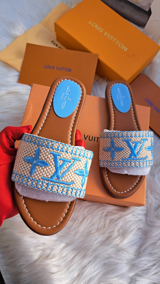 LV Embroidered Print Sandals - Blue