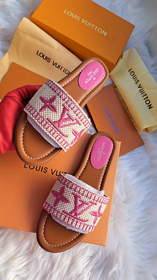 LV Embroidered Print Sandals - Pink