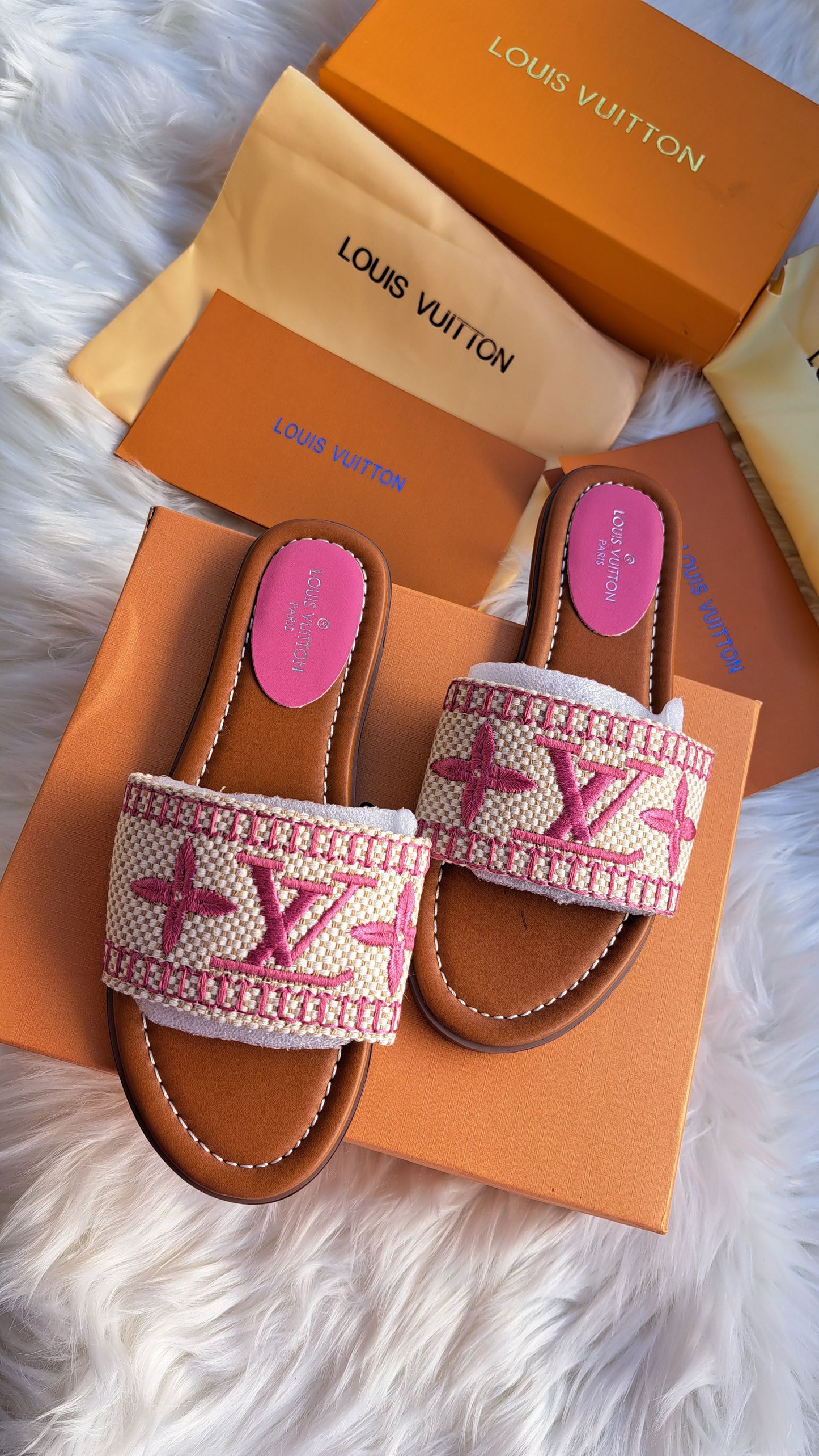 LV Embroidered Print Sandals - Pink