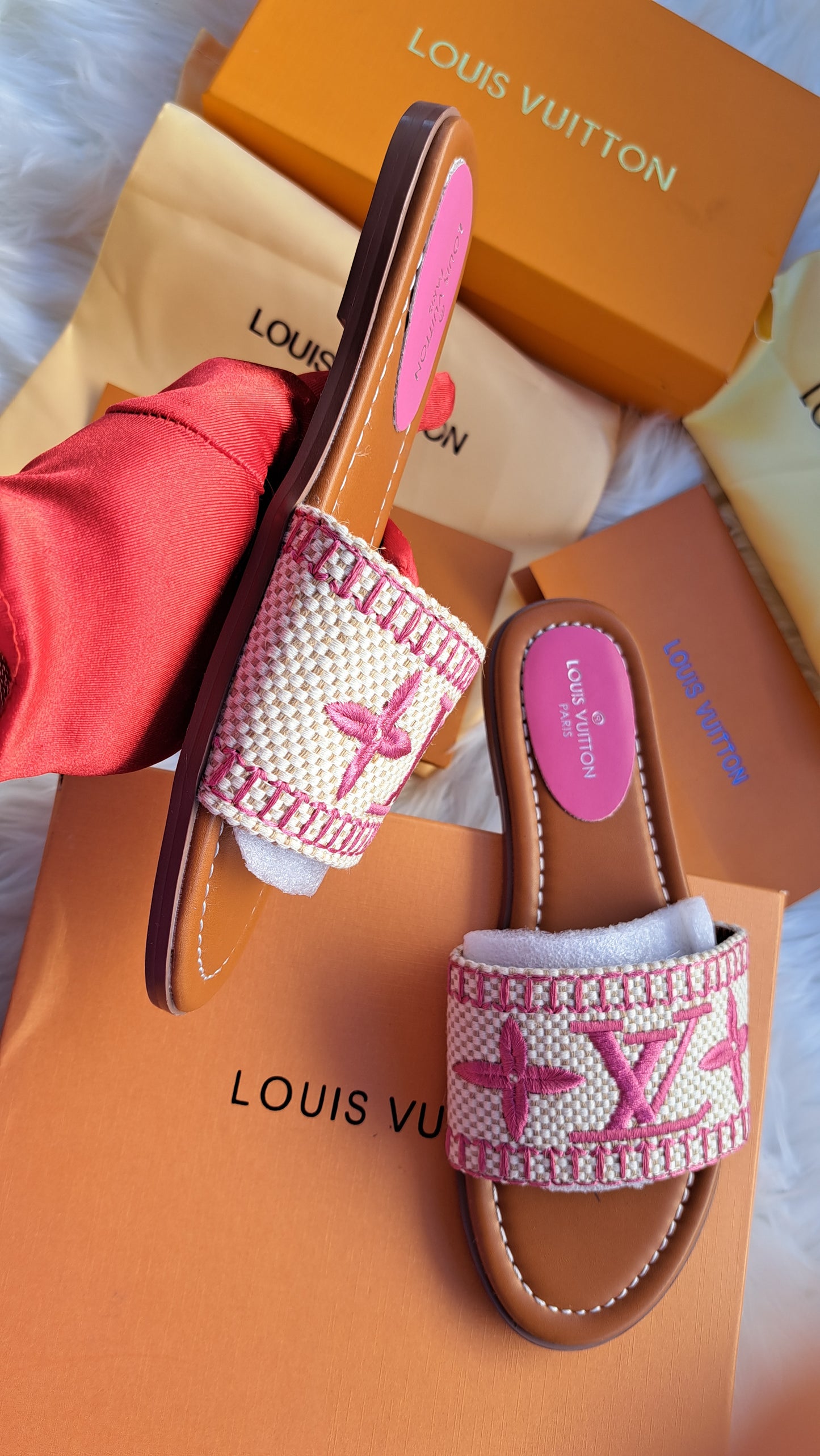 LV Embroidered Print Sandals - Pink