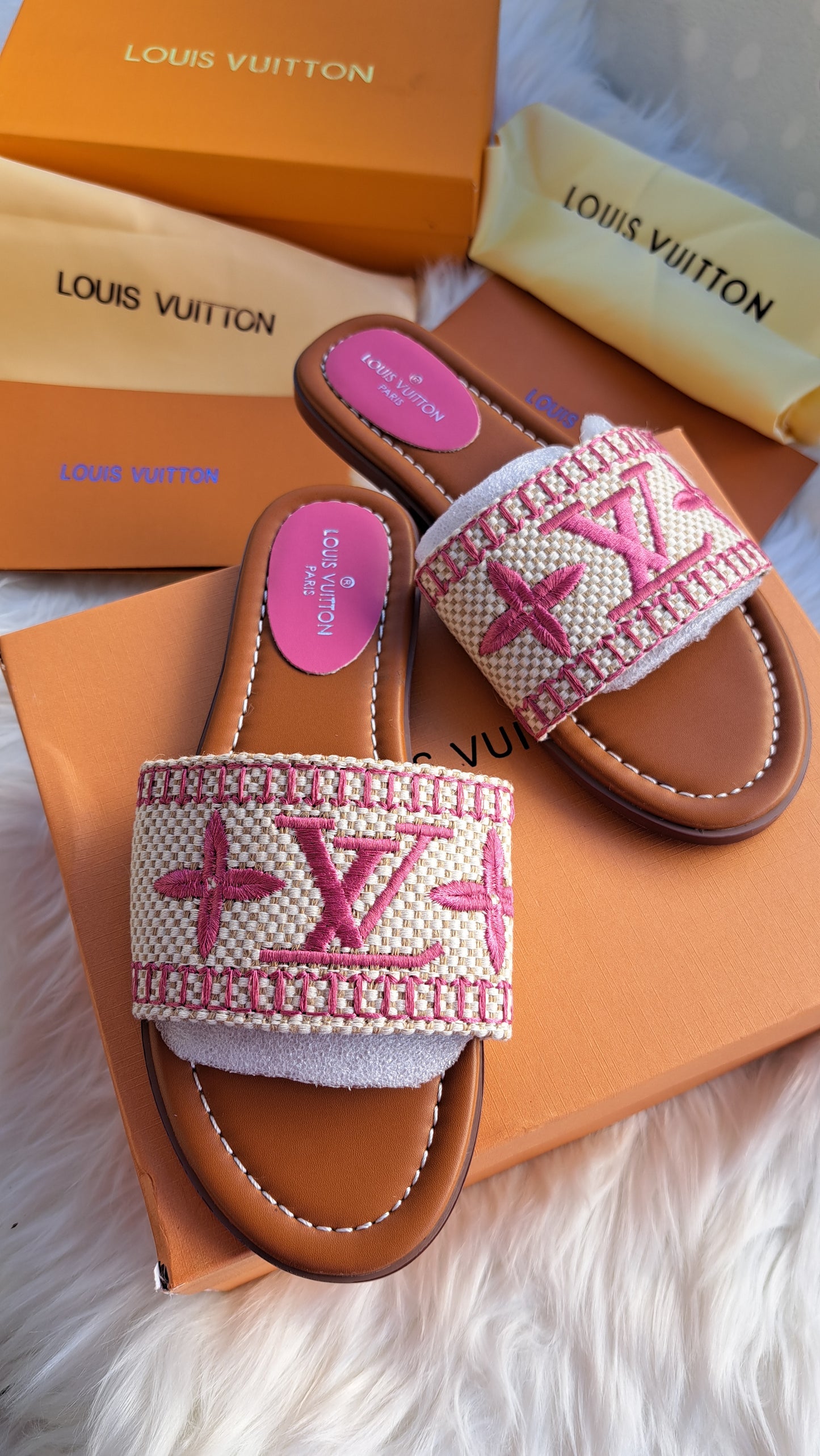 LV Embroidered Print Sandals - Pink