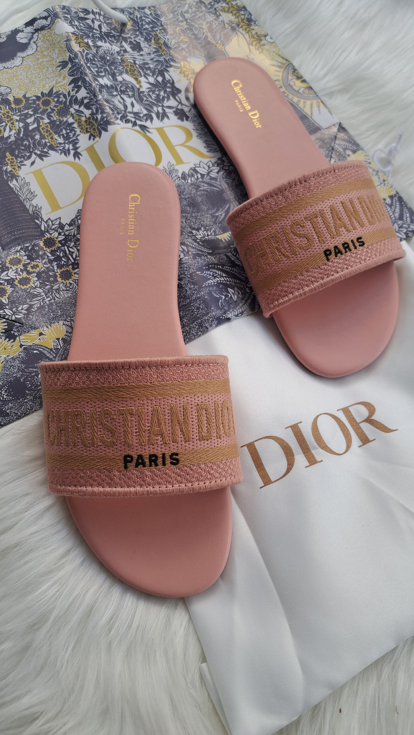 CD EMBROIDED PINK ROSE SANDALS