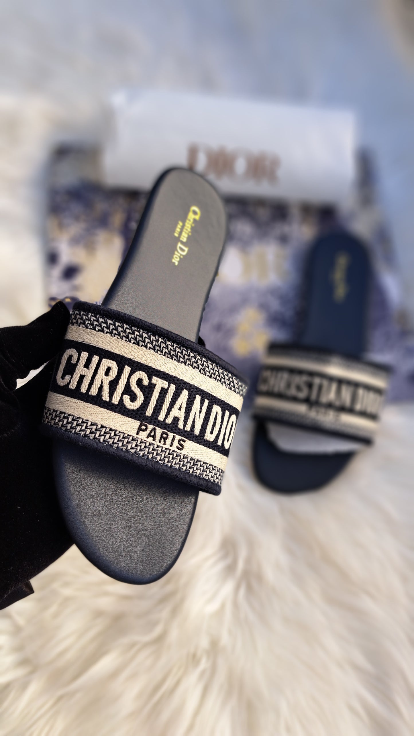 CD EMBROIDED NAVY BLUE SANDALS