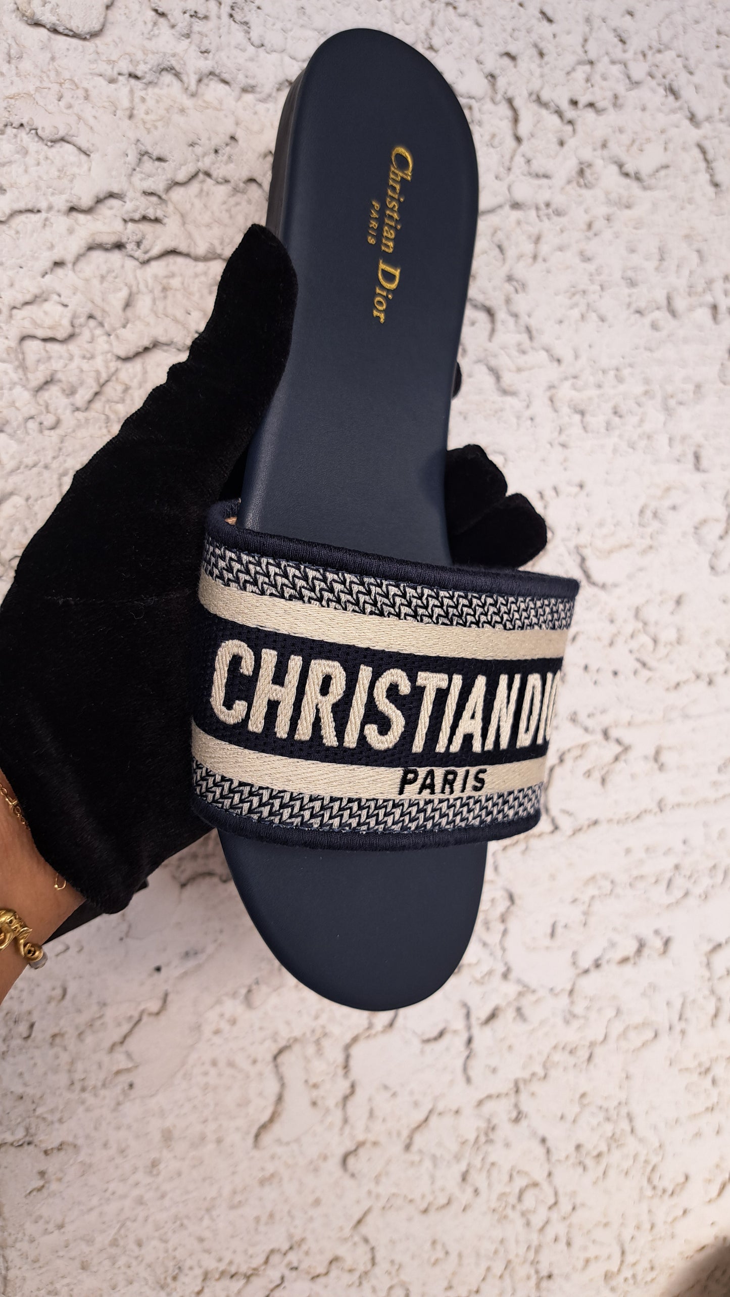 CD EMBROIDED NAVY BLUE SANDALS