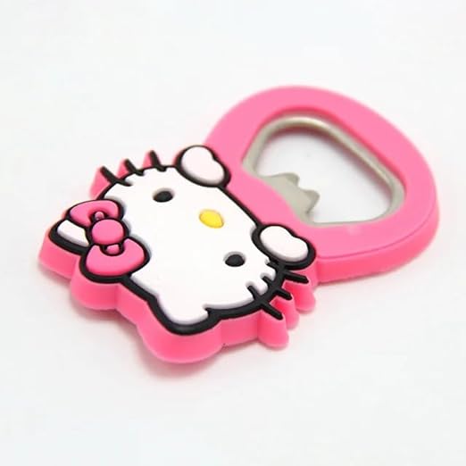 Hello Kitty Cartoon Bottle Opener, 3D Soft Silicone Opener with Fridge Magnet, One Key Opener, Creative shape, Decor Accessories, Gifts for any occasion (Pink Kitty)