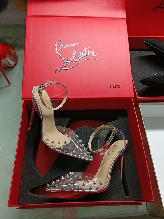 C.LOUBOUTIN - Red Bottom Spike Lady Crystal | Rivets Design 12 cm