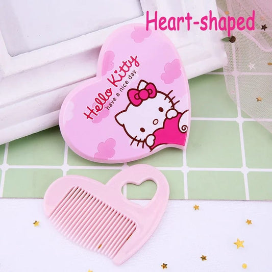 Fancy  Hello Kitty Cartoon Cute Cosmetic Mirror Comb, Creative Kawaii Customized Portable Folding Mirror Gift,