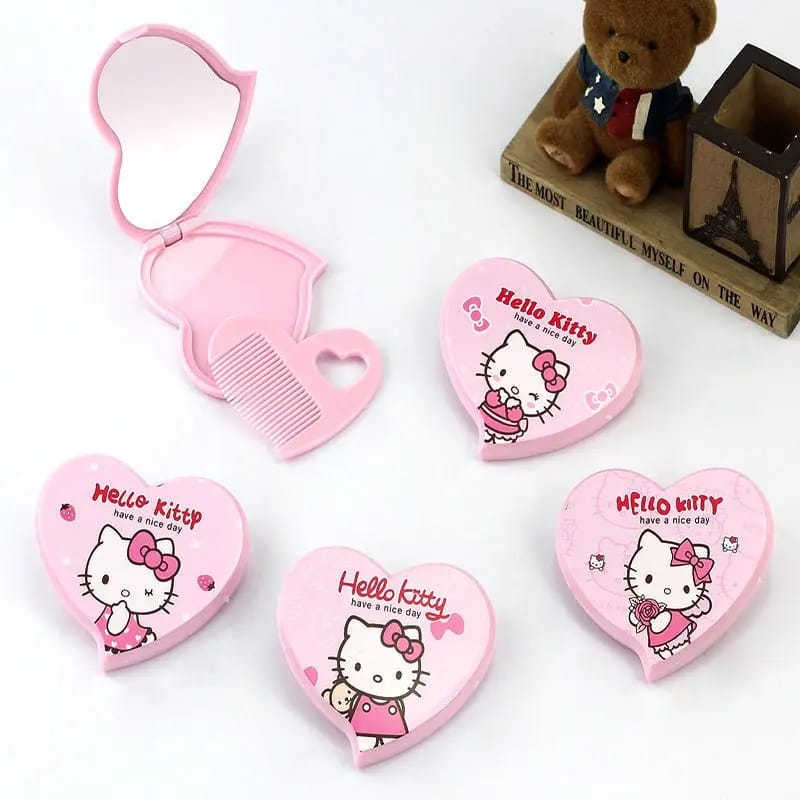 Fancy  Hello Kitty Cartoon Cute Cosmetic Mirror Comb, Creative Kawaii Customized Portable Folding Mirror Gift,