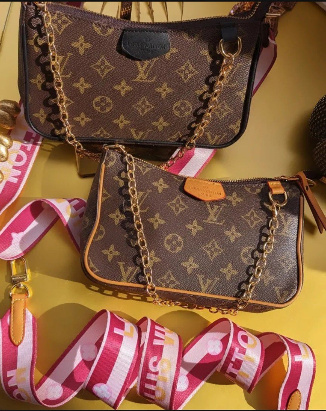 LV CROSSBODY + PINK STRAP