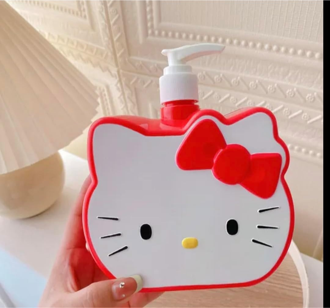 Fancy Hello Kitty Large Capacity Liquid Dispensing Bottle, Travel Portable Shower Gel, Lotion Press Empty Bottle, 750ml (Red)