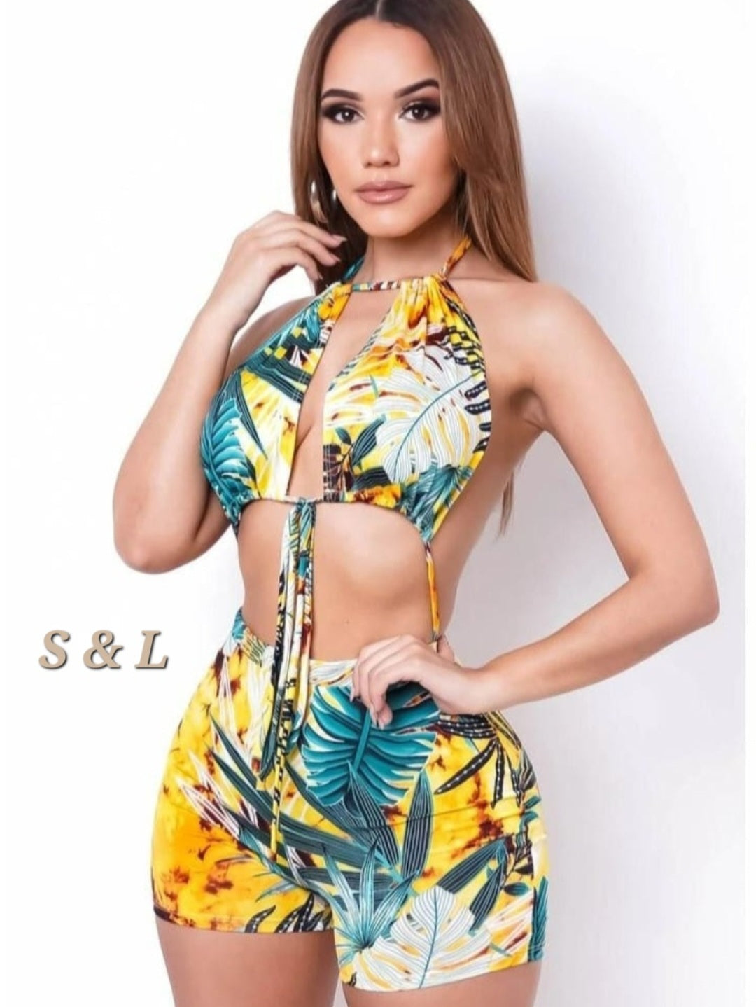 Tropical 2PC Short Set - Yellow