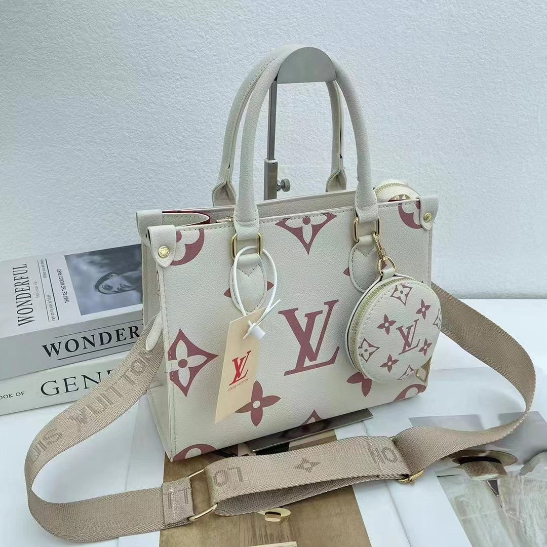 LV TOTE - Beige / Pink Print