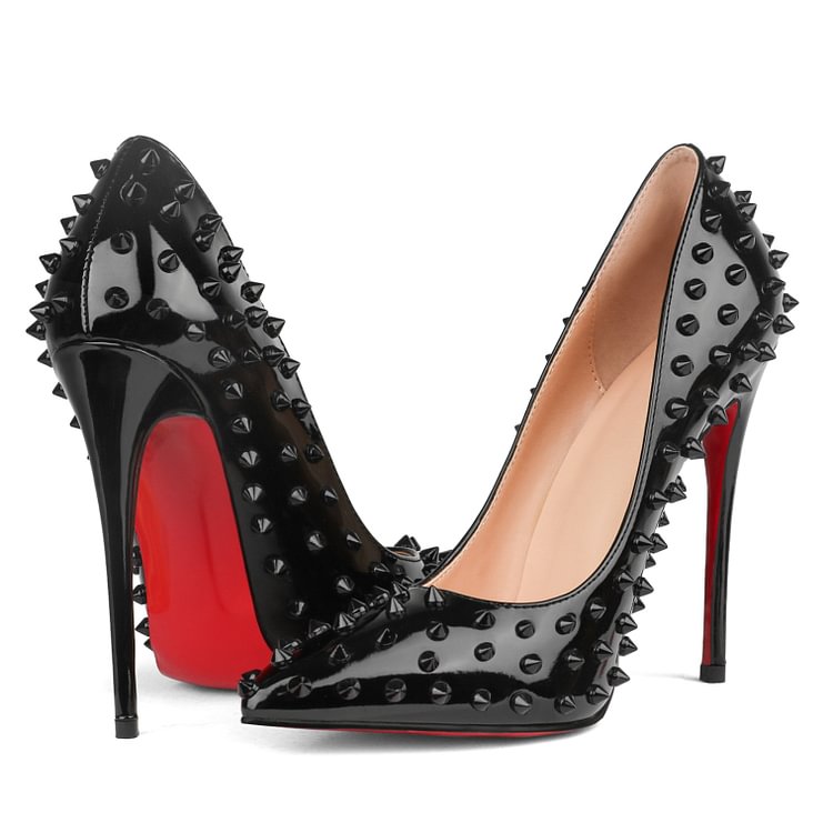 C.LOUBOUTIN - Red Bottom Spike Lady - Rivets Design 12 cm