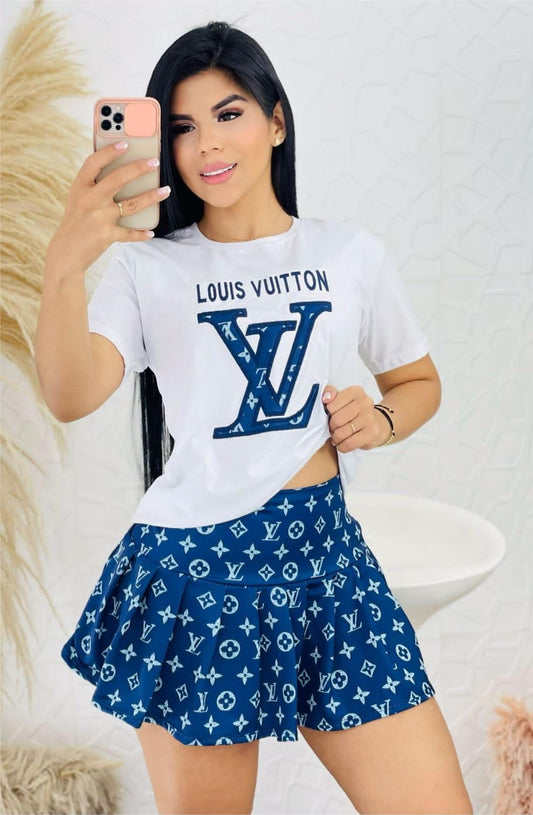 LV Print Skirt Set