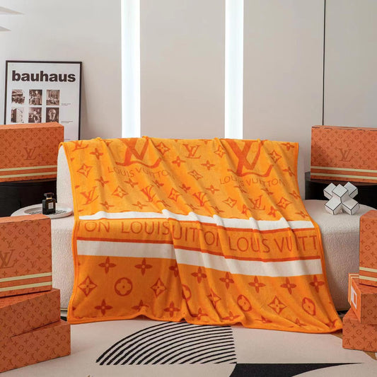 LV Orange Print Blanket