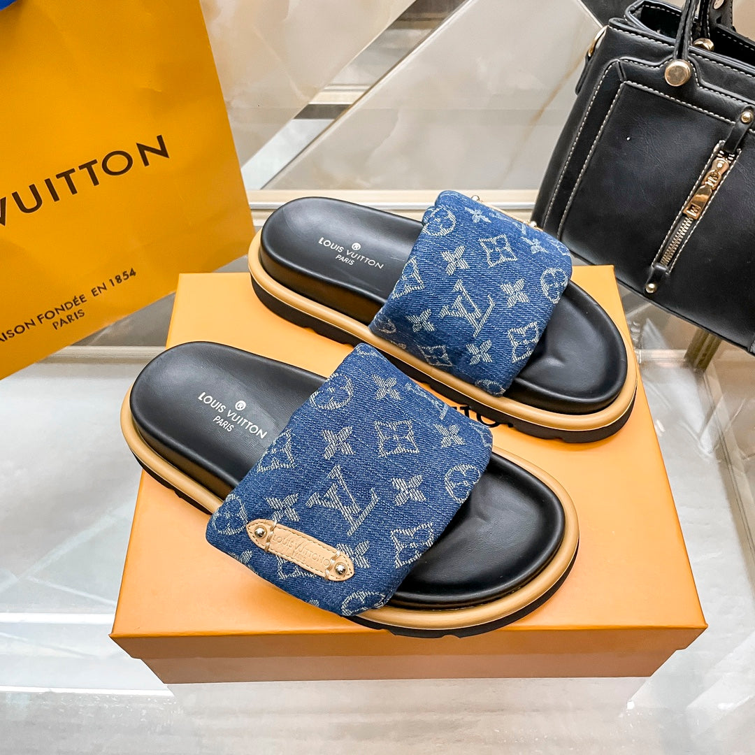 LV DENIM SLIDES