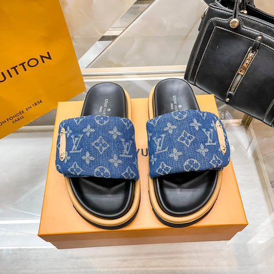 LV DENIM SLIDES