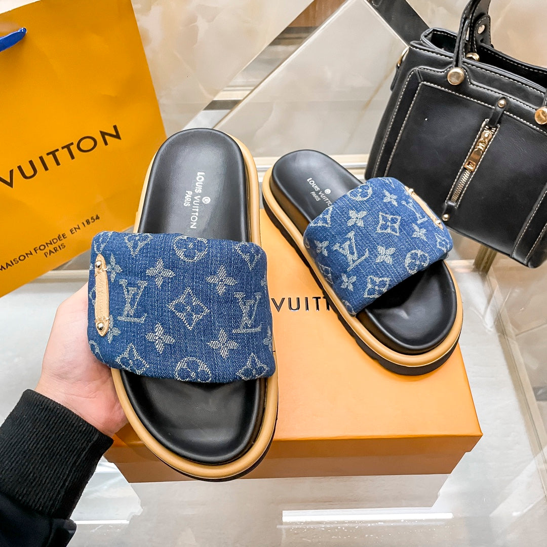 LV DENIM SLIDES