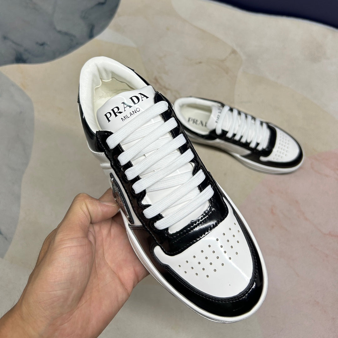 PRADA Downtown Patent Leather Low-Top Sneakers