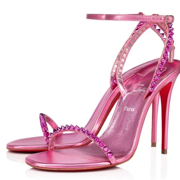 C.LOUBOUTIN - So Me Spike Leather Metallic Pink - 10 cm