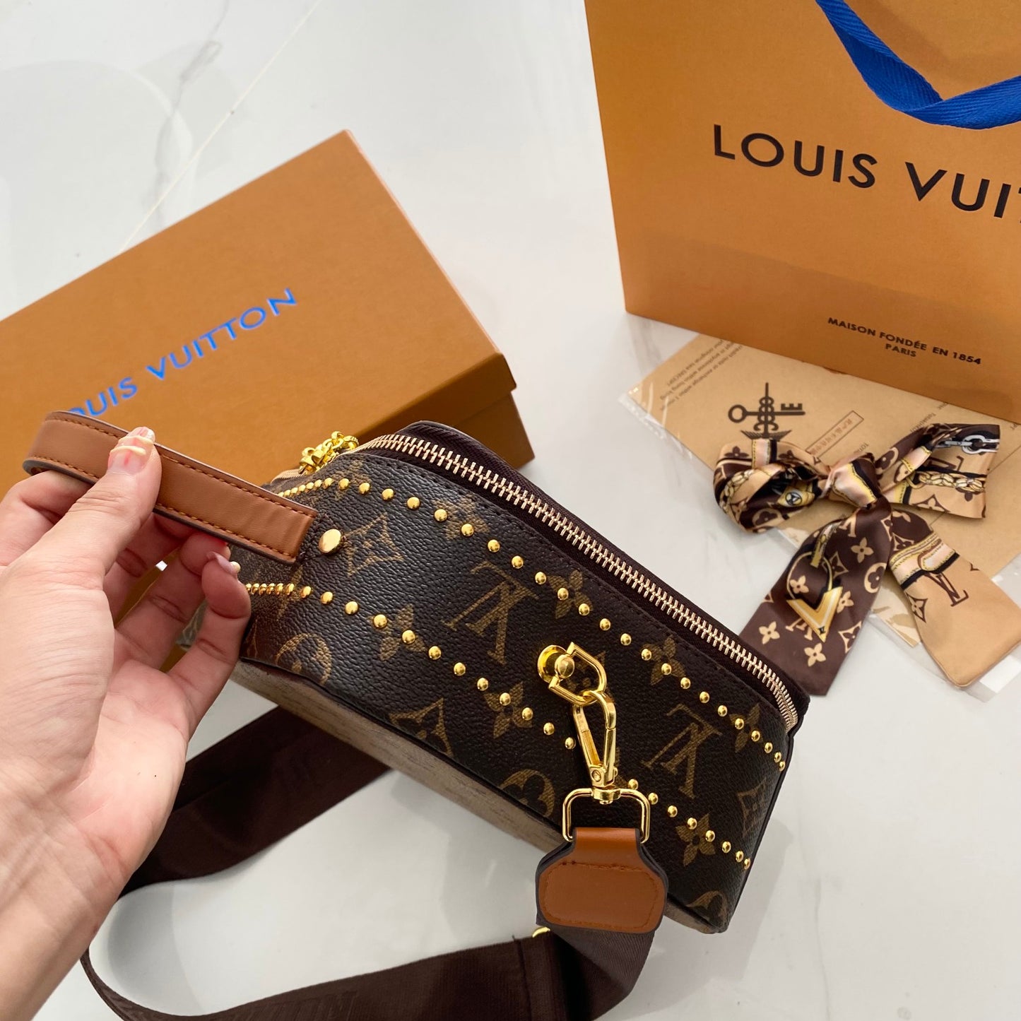 Luxury Square LV w/ Scarf × Keychain