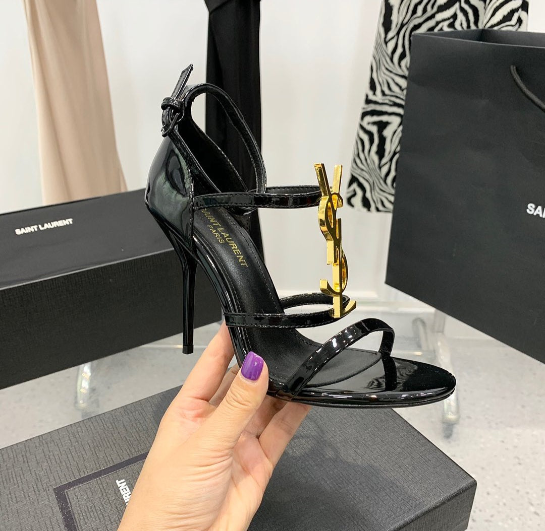 YSL Cassandra Heels - Gold Logo