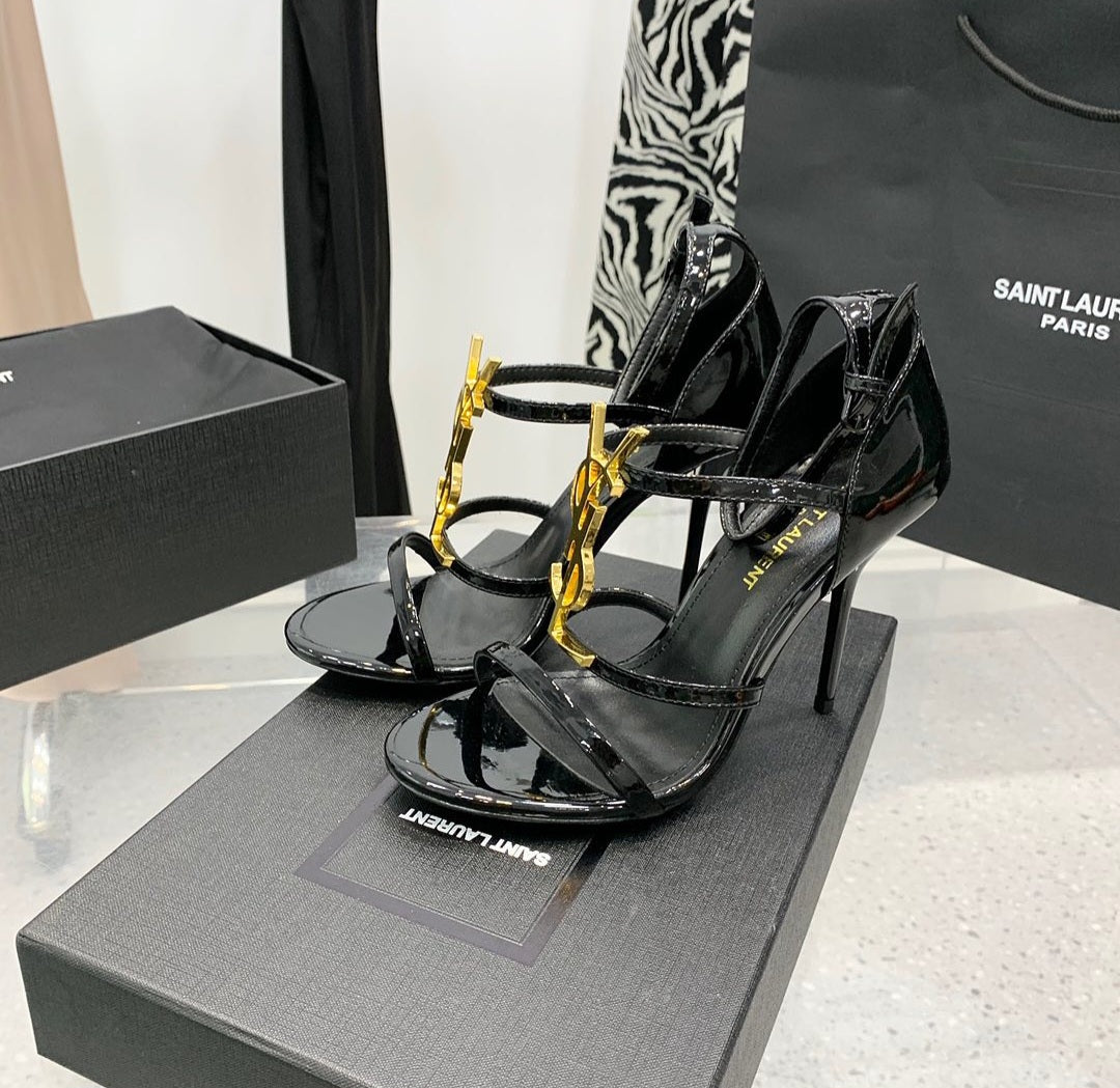 YSL Cassandra Heels - Gold Logo