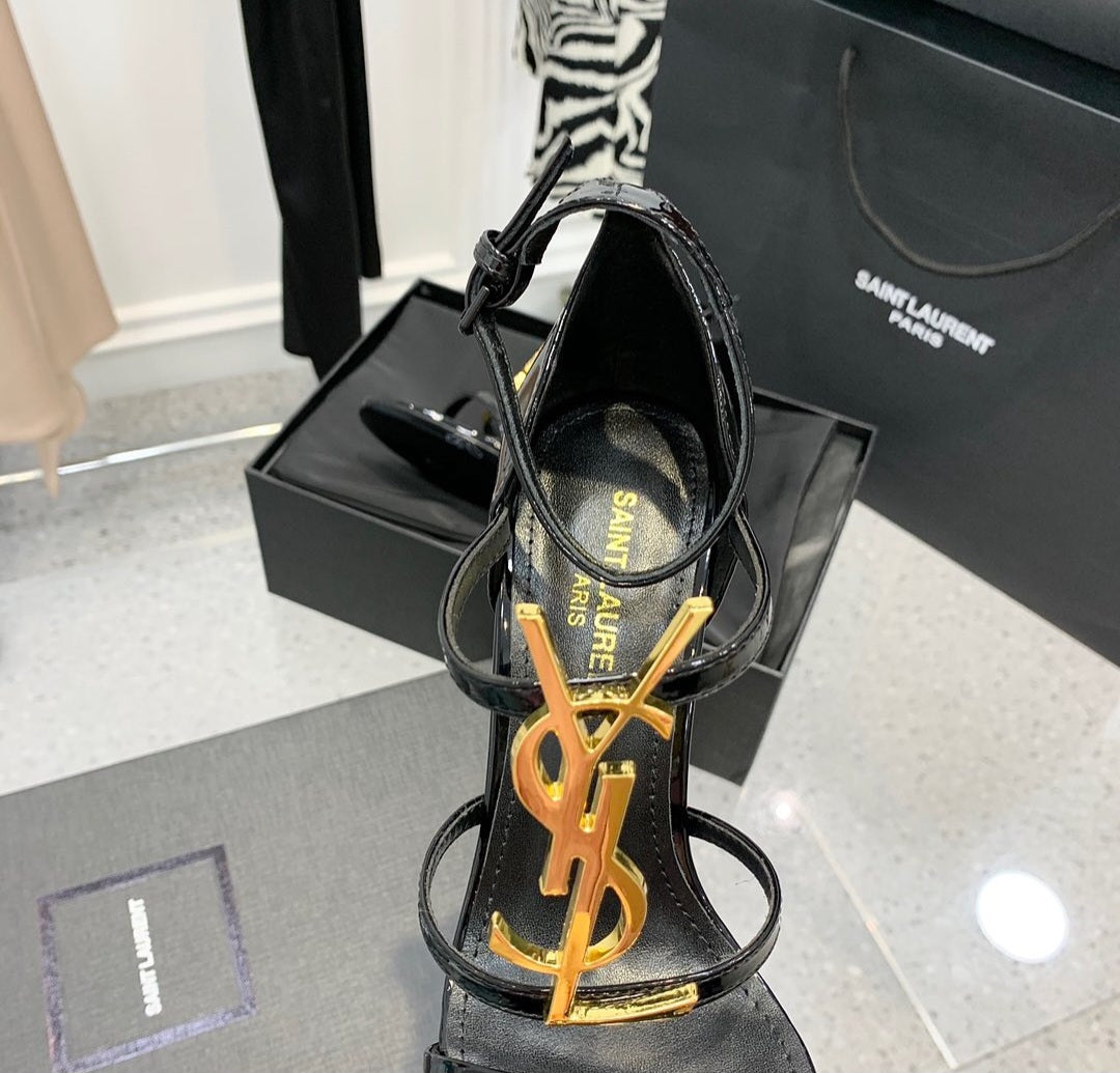 YSL Cassandra Heels - Gold Logo