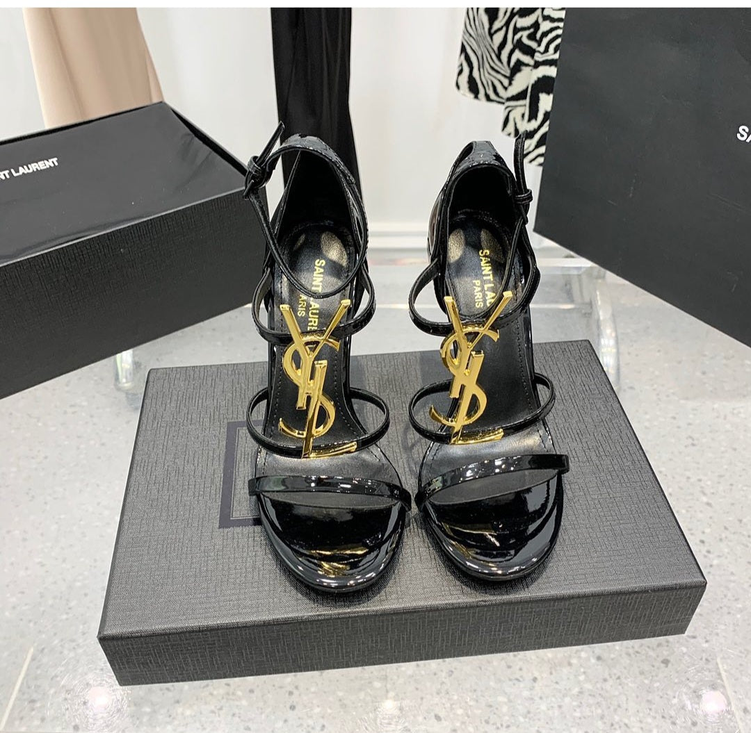 YSL Cassandra Heels - Gold Logo