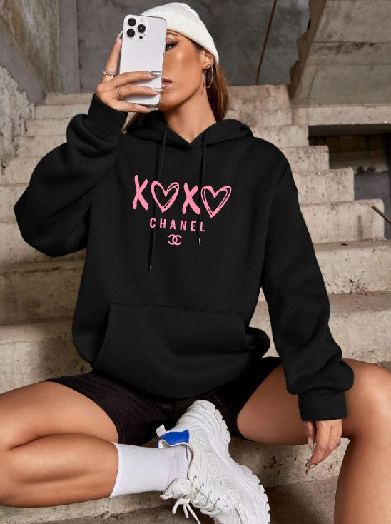 CC VALENTINES BLACK HOODIE  ( PINK LOGO )